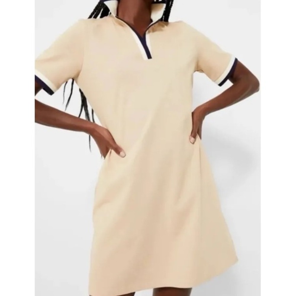 Tuckernuck Tan Cotton Polo Mini Dress Navy Contrast Trim Pockets